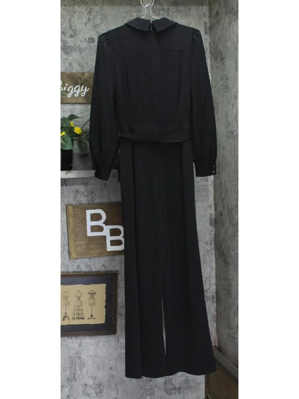 DKNY Belted Collared Tie Waist Jumpsuit DD3K284A Black 6